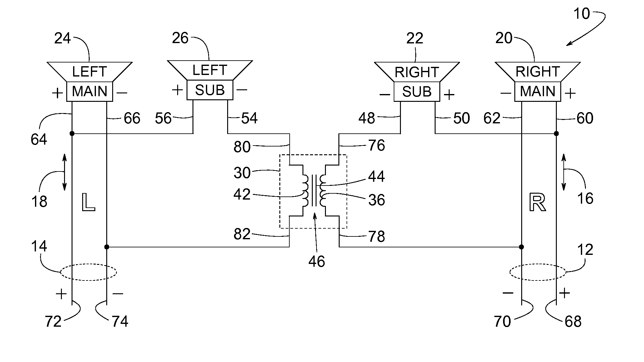 Magnetic coupling for stereo loudspeaker systems