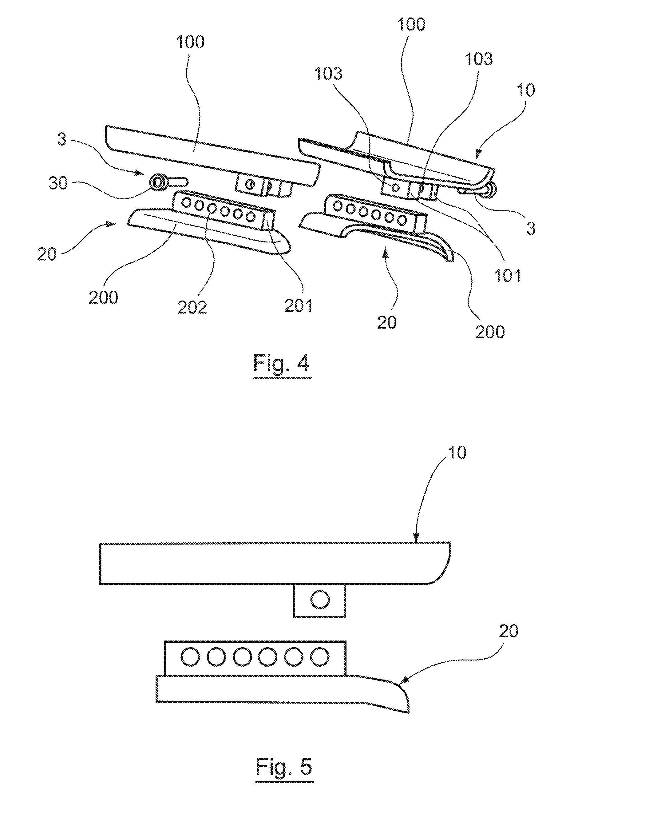 Orthosis comprising an upper tray and a lower tray, and connection with adjustable positioning