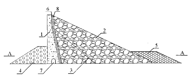 Concrete-enrockment mixed dam and construction method thereof