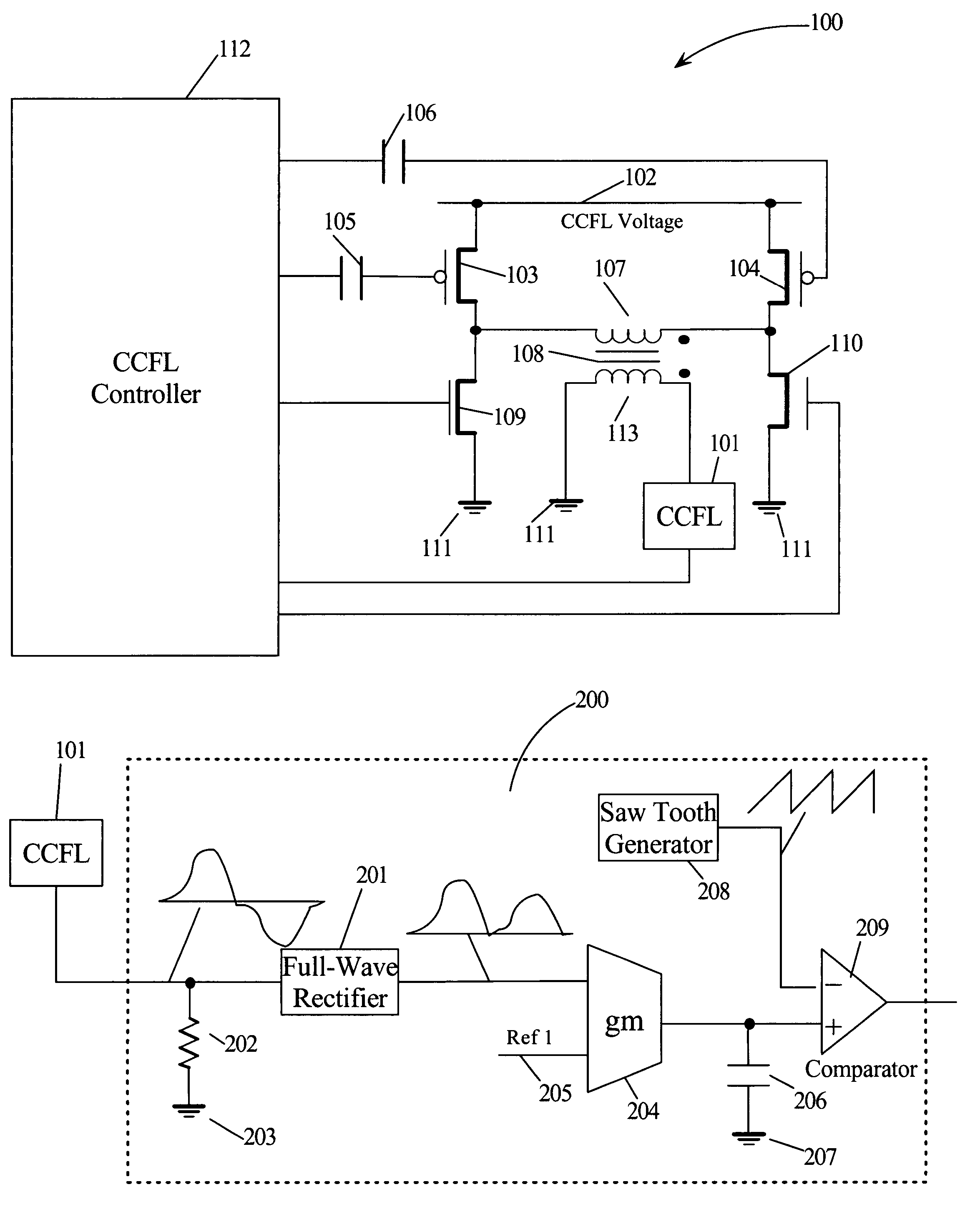 Protecting a cold cathode fluorescent lamp from a large transient current when voltage supply transitions from a low to a high voltage