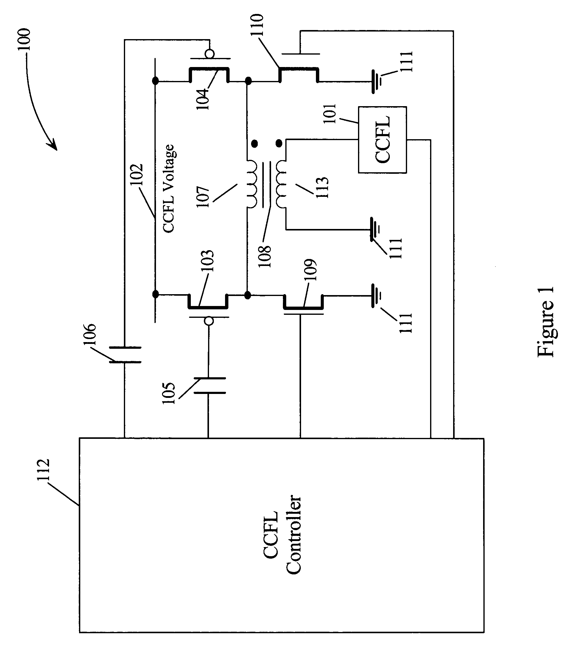 Protecting a cold cathode fluorescent lamp from a large transient current when voltage supply transitions from a low to a high voltage