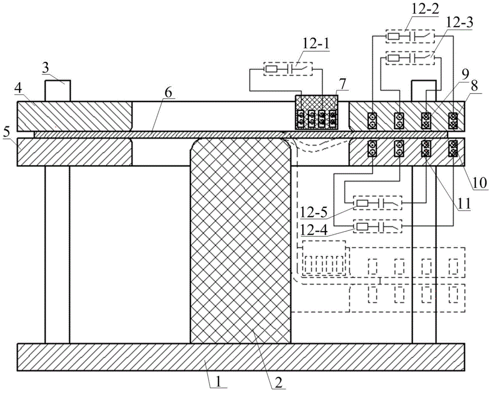 Metal plate electromagnetic pulse local flow incremental forming device and method