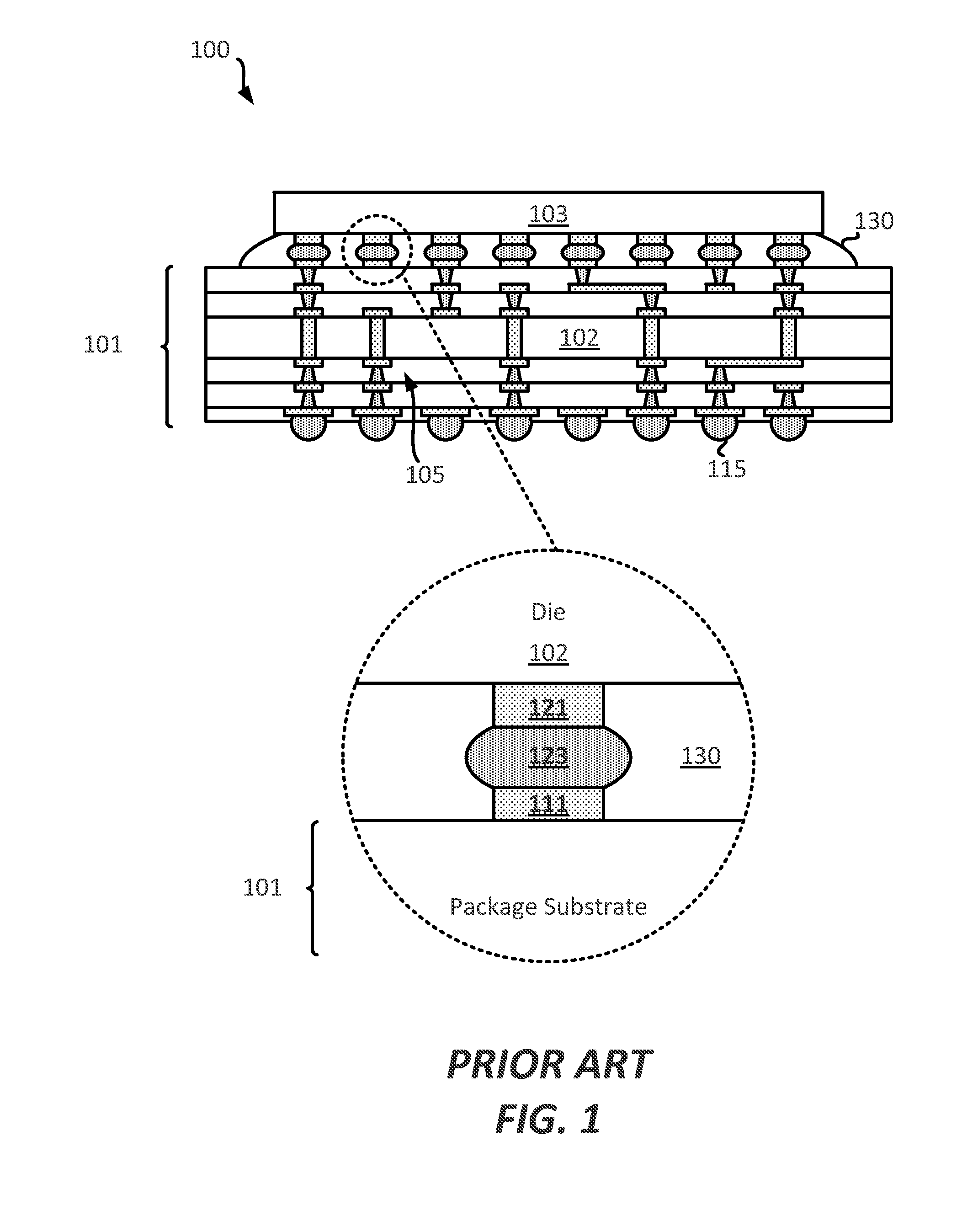 Integrated device package comprising photo sensitive fill between a substrate and a die