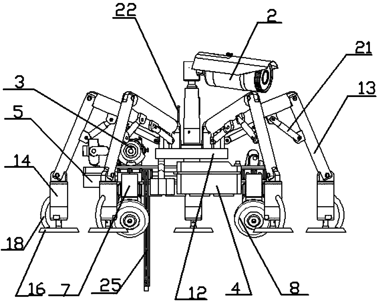 Wheeled robot used for eliminating and spraying fireproof anticorrosive coating on steel frame structure