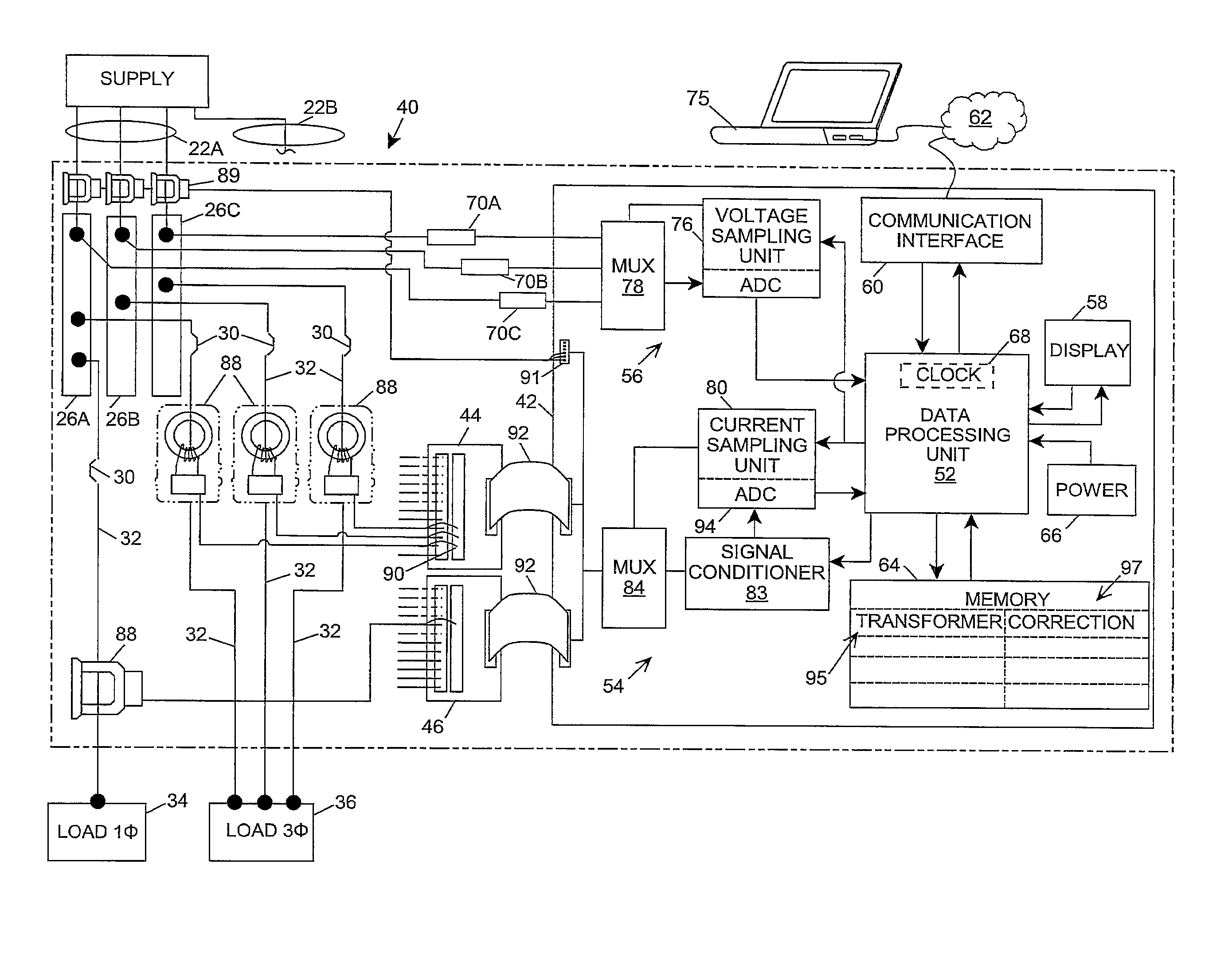 Current meter with on board memory