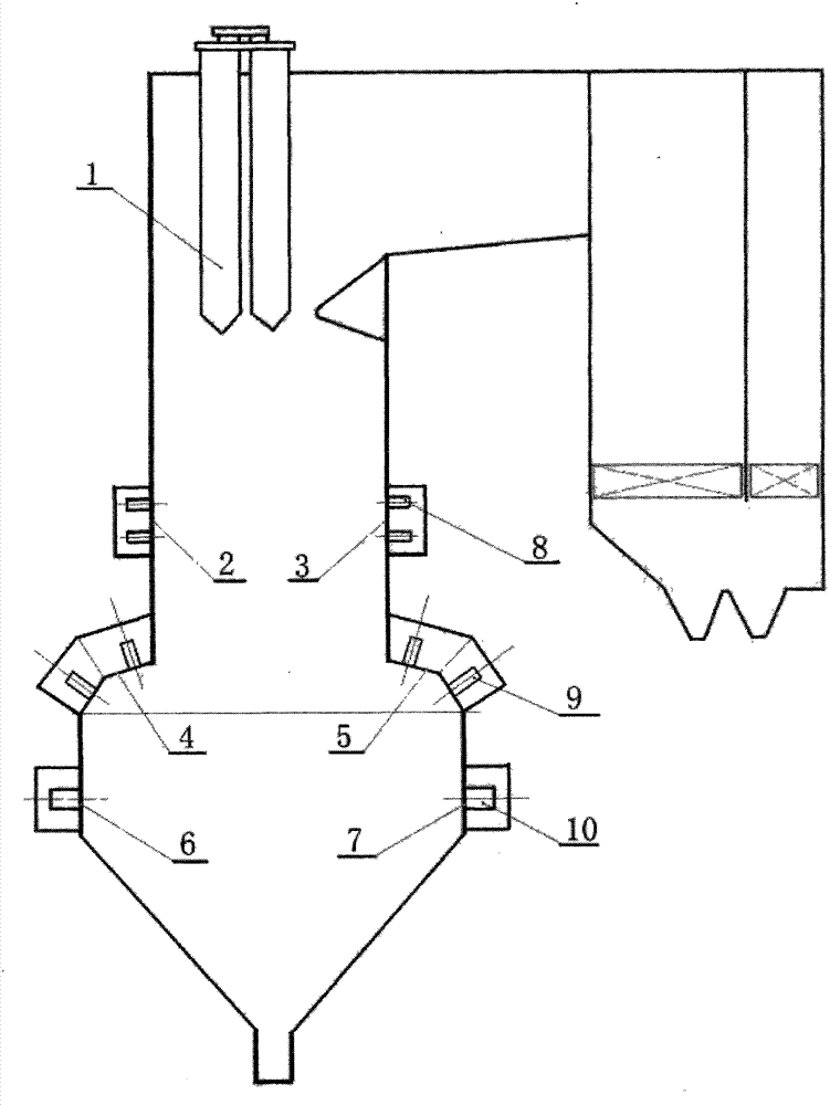 Half-W-shaped flame burning supercritical power station boiler