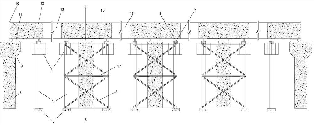 Ecological demolition system and construction method of cast-in-place box girder with piers retained