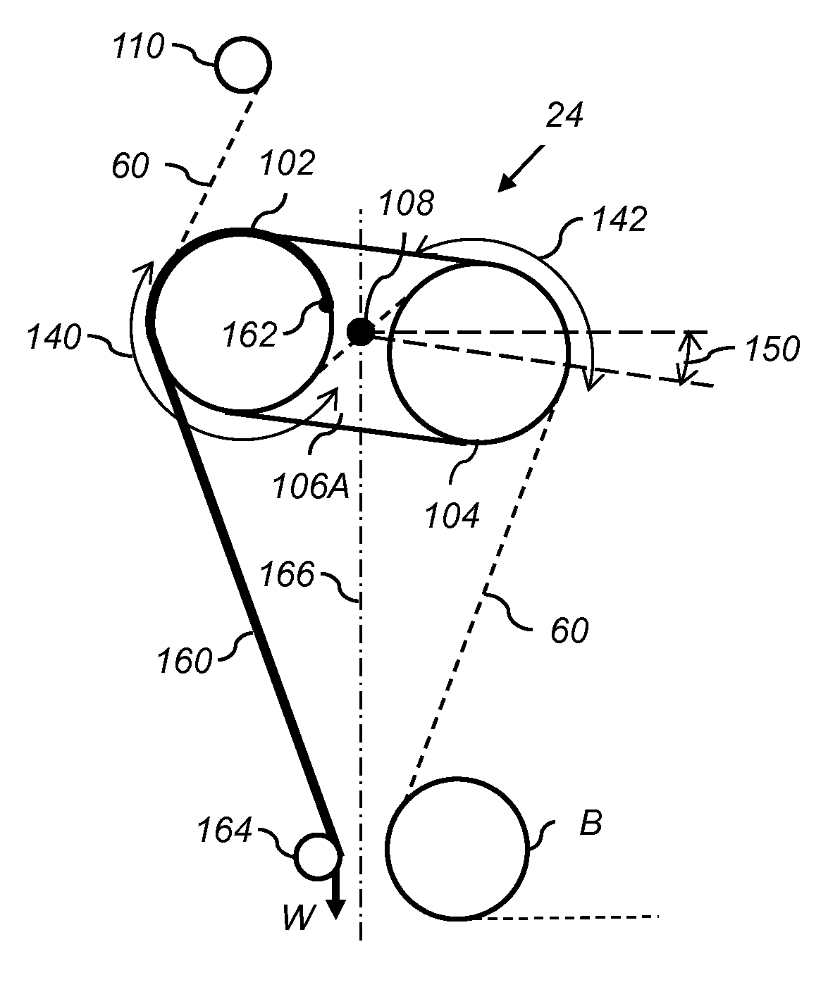 Automatically-adjusting web media tensioning mechanism