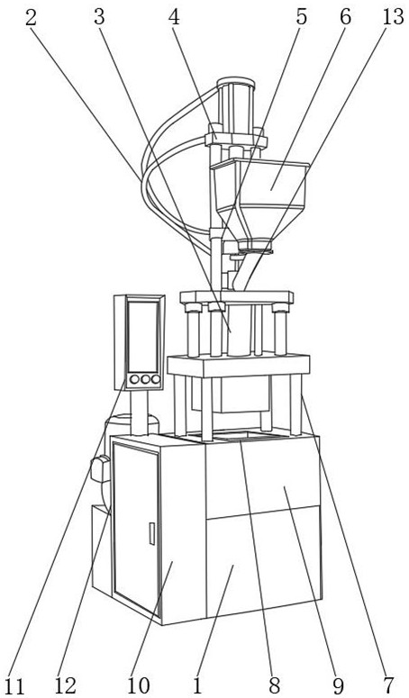 Injection molding device for plastic injection molding machine and molding method