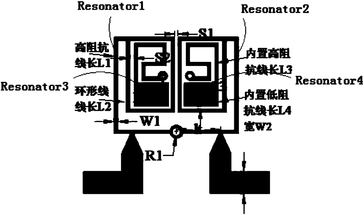 Multiple-zero miniaturized inlaid dual-bandpass filter