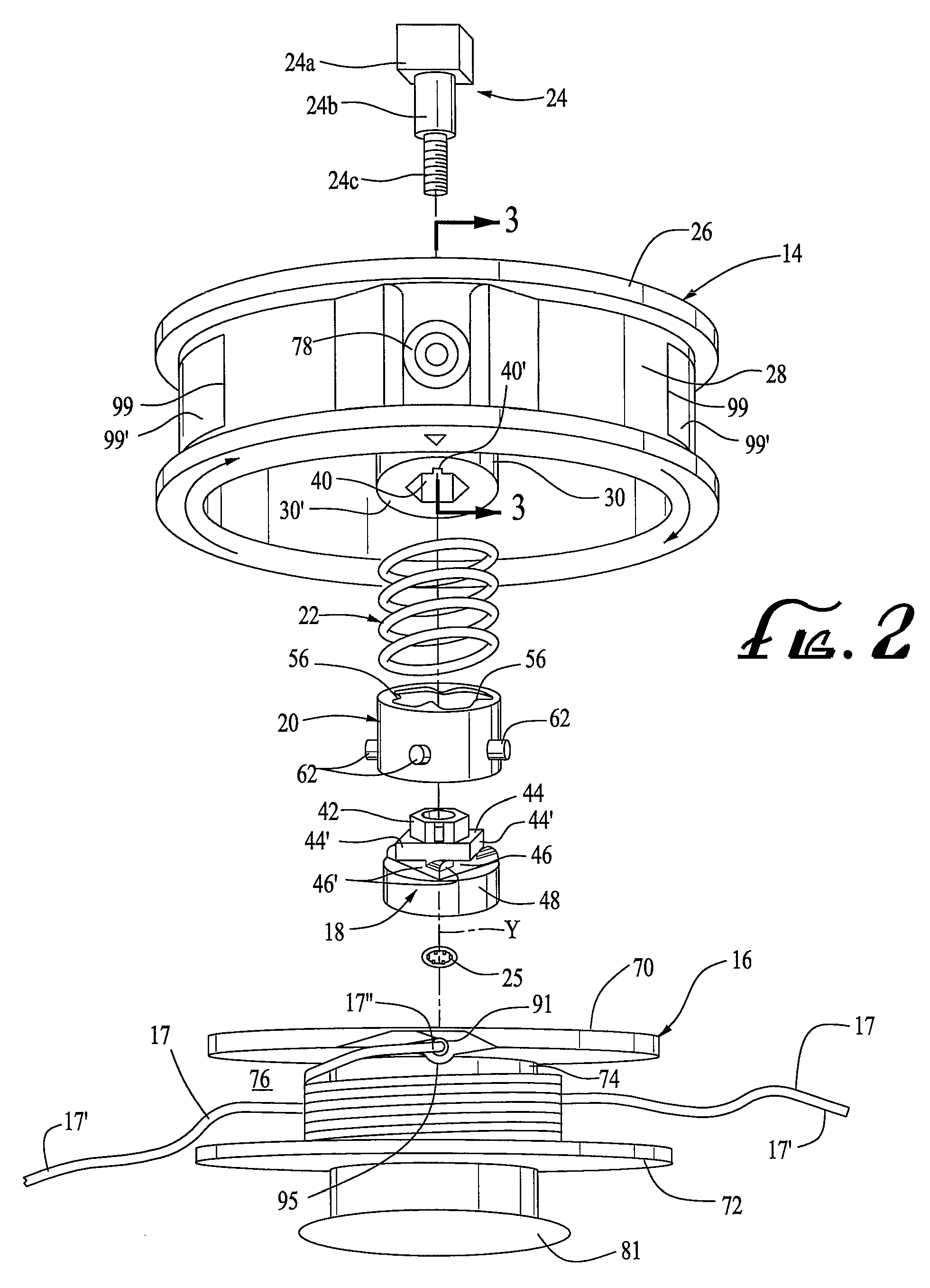 Trimmer head for use in flexible line rotary trimmers having improved line loading mechanism