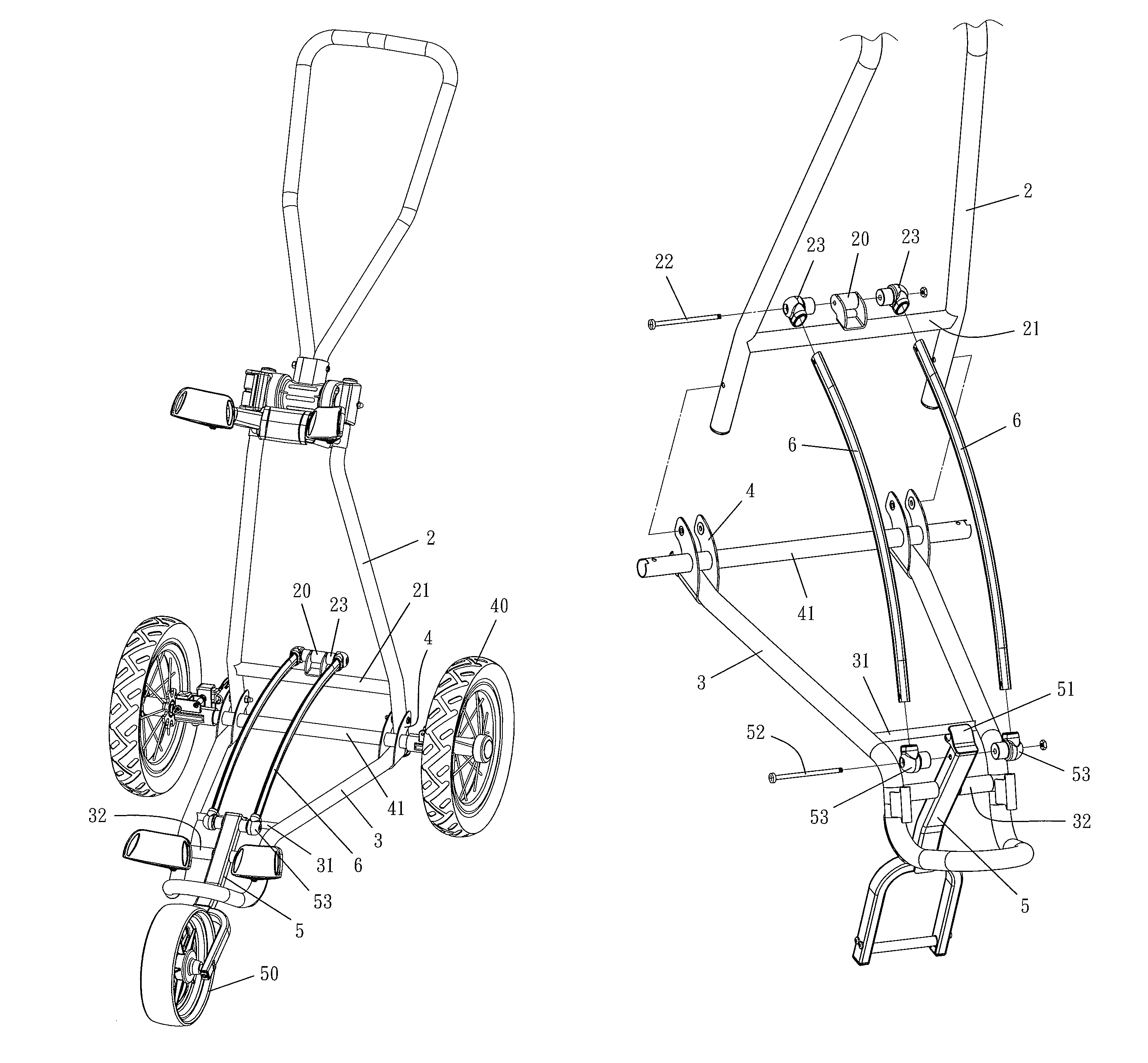 Front wheel folding device of golf bag cart