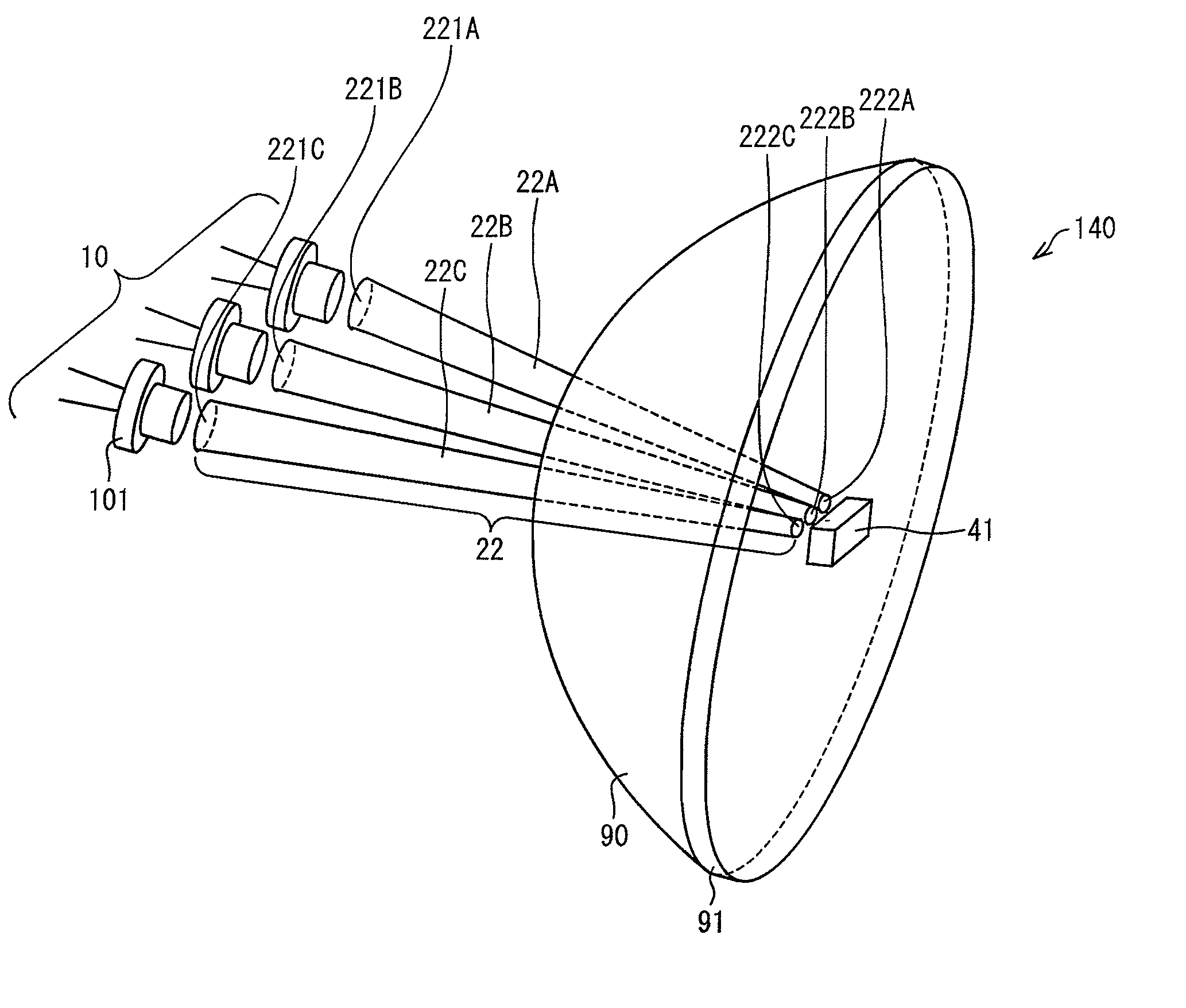 Light emitting device, illuminating device, and vehicle headlight