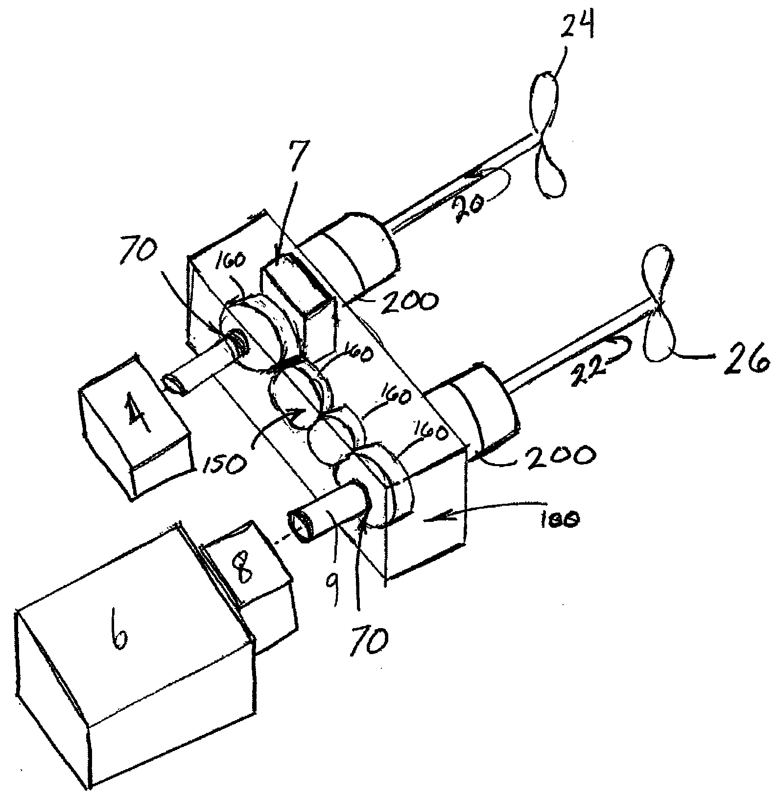 Marine power splitting gearbox