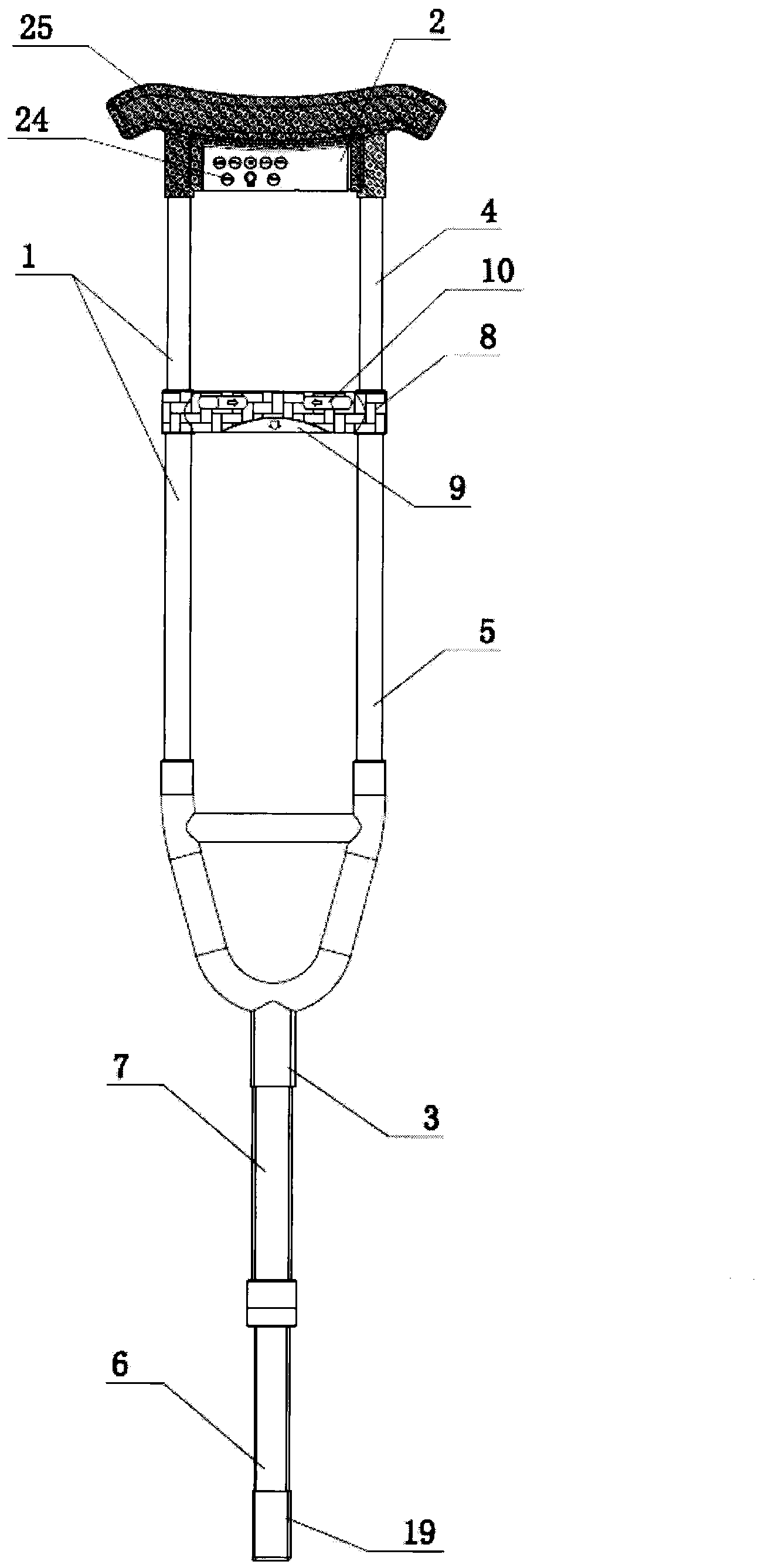 Axillary crutch with telescopic support feet