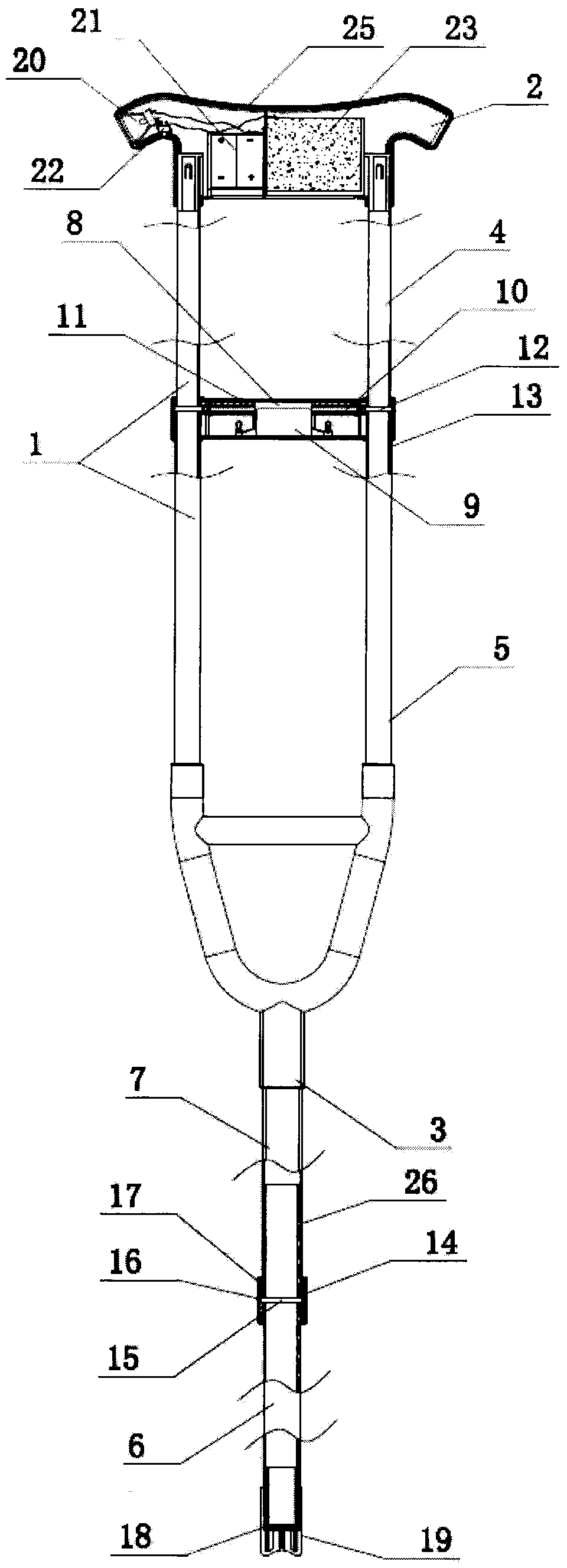 Axillary crutch with telescopic support feet