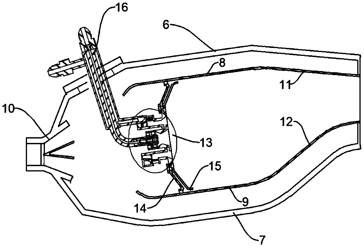 Low-emission combustion chamber with main combustion stage adopting two-stage vertical mixing