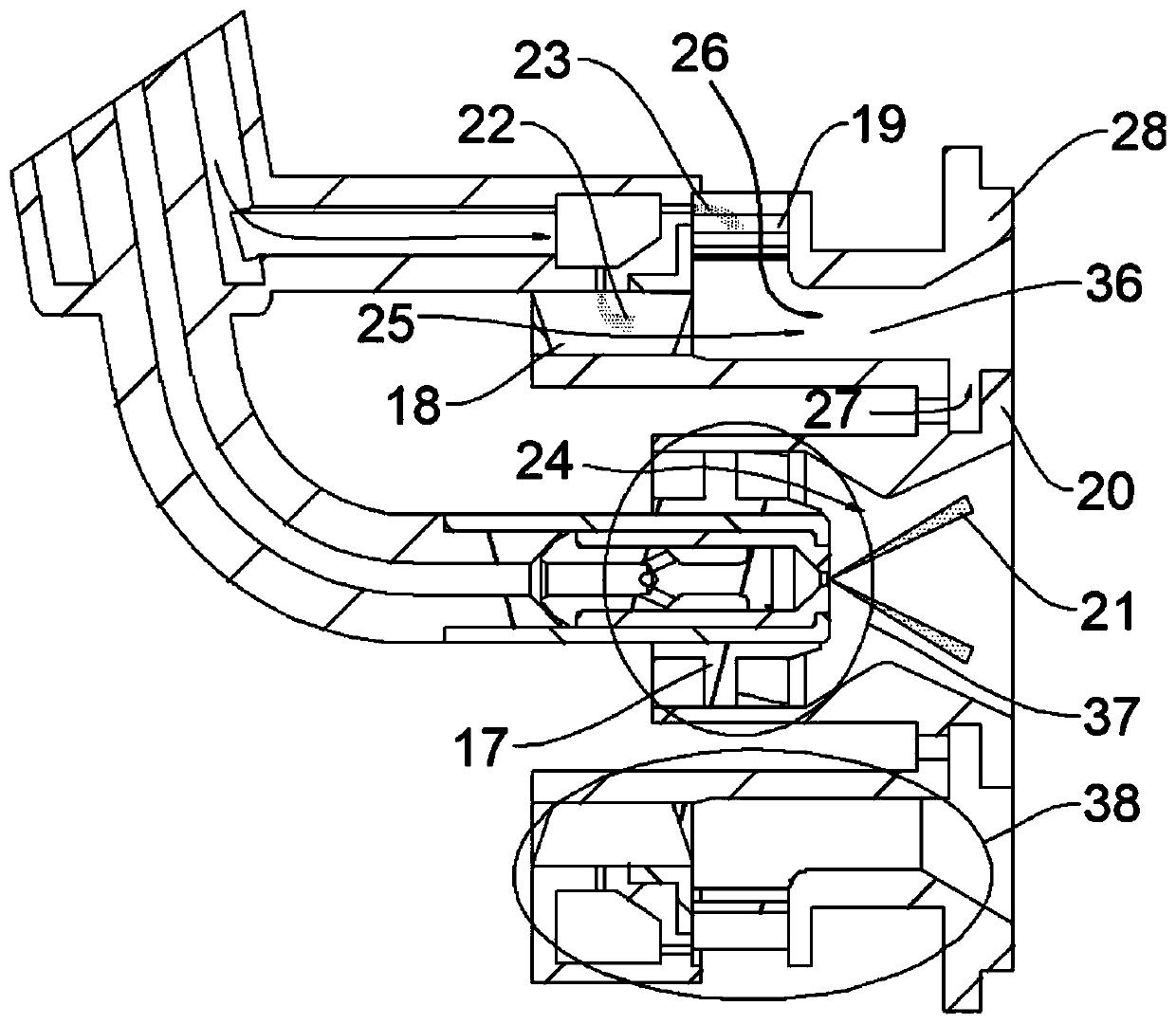 Low-emission combustion chamber with main combustion stage adopting two-stage vertical mixing