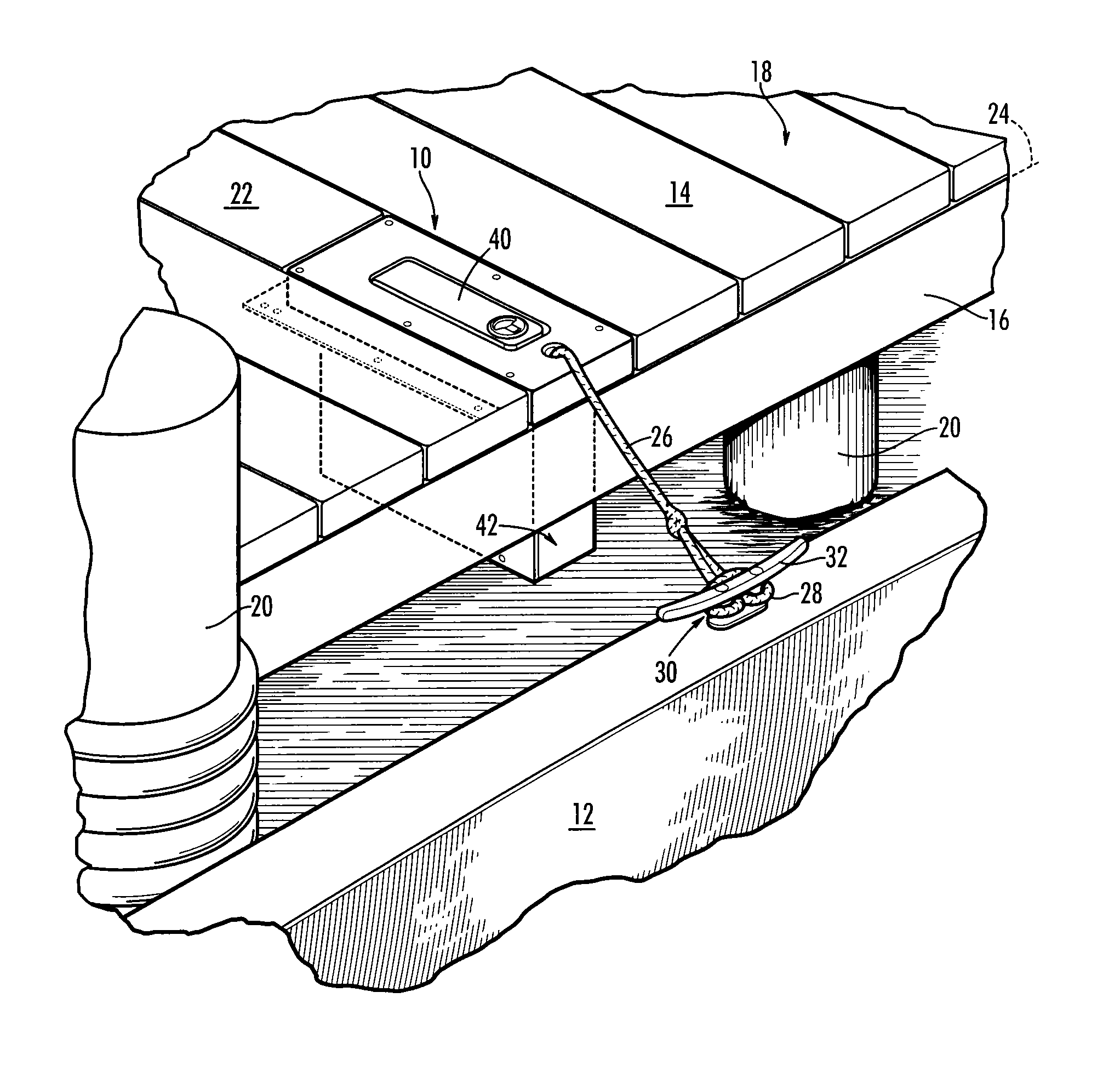 Low profile tethering device for securing a boat