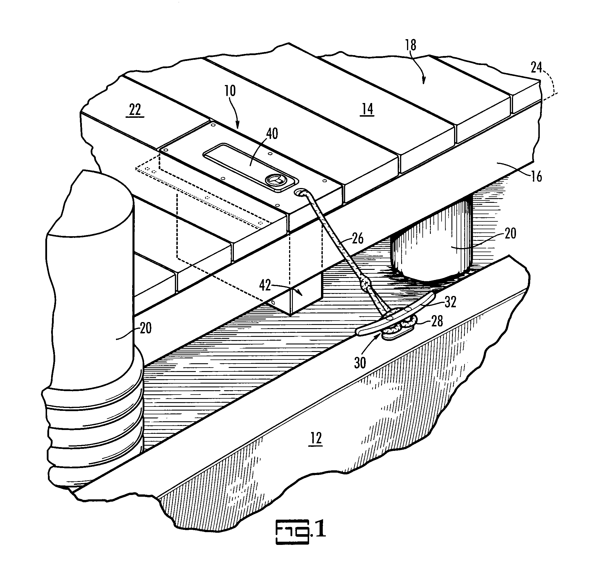 Low profile tethering device for securing a boat