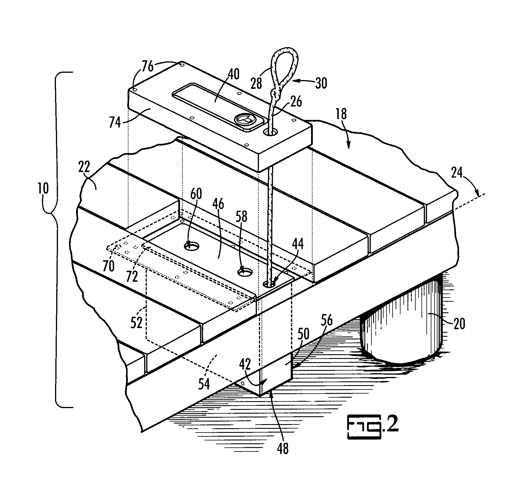 Low profile tethering device for securing a boat