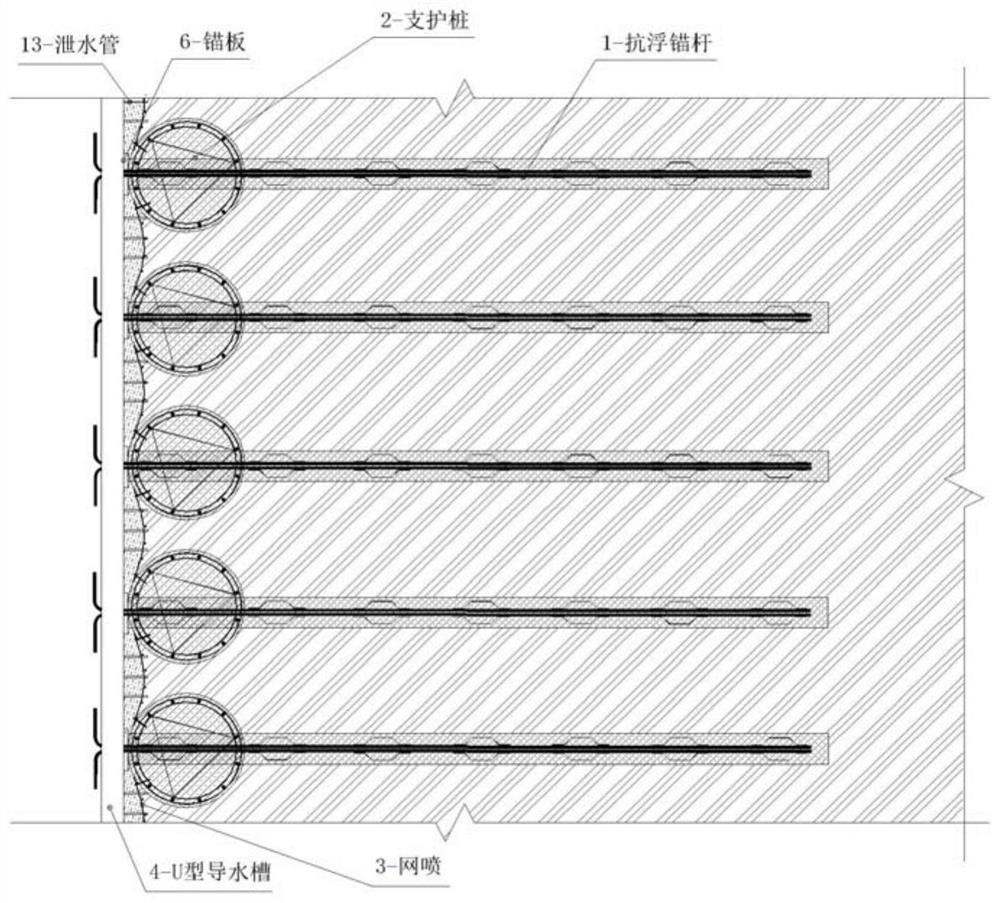 Deep foundation pit underground structure anti-floating system and construction process