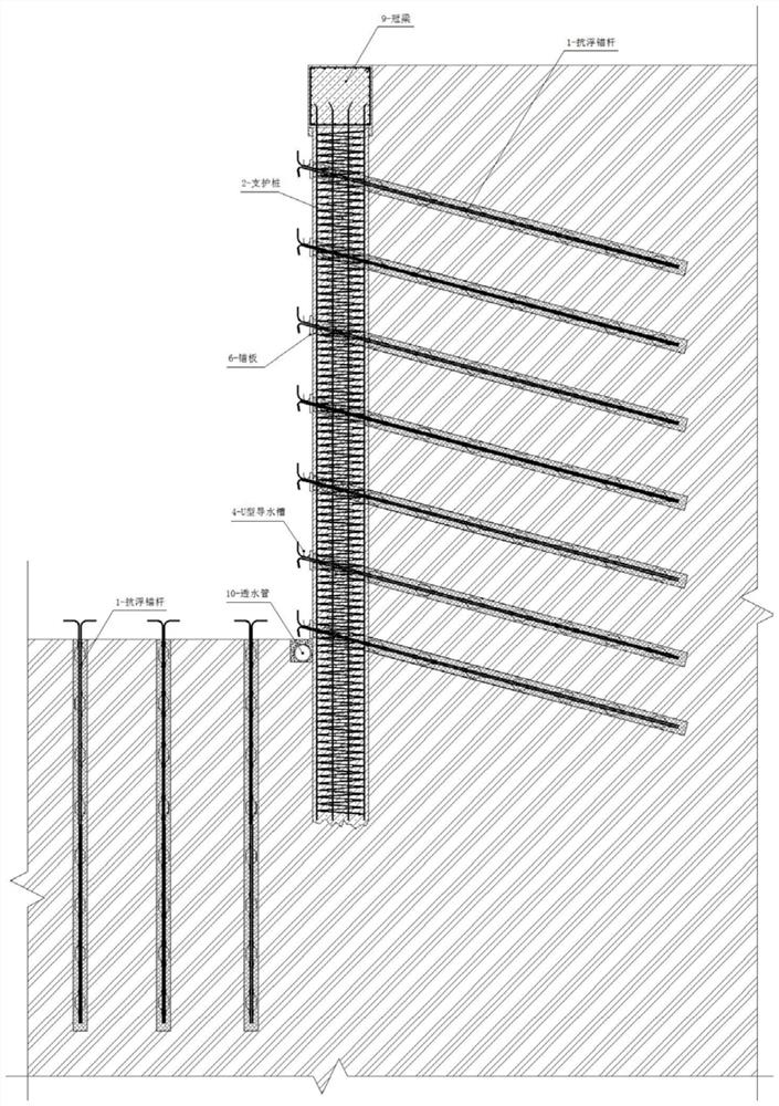 Deep foundation pit underground structure anti-floating system and construction process