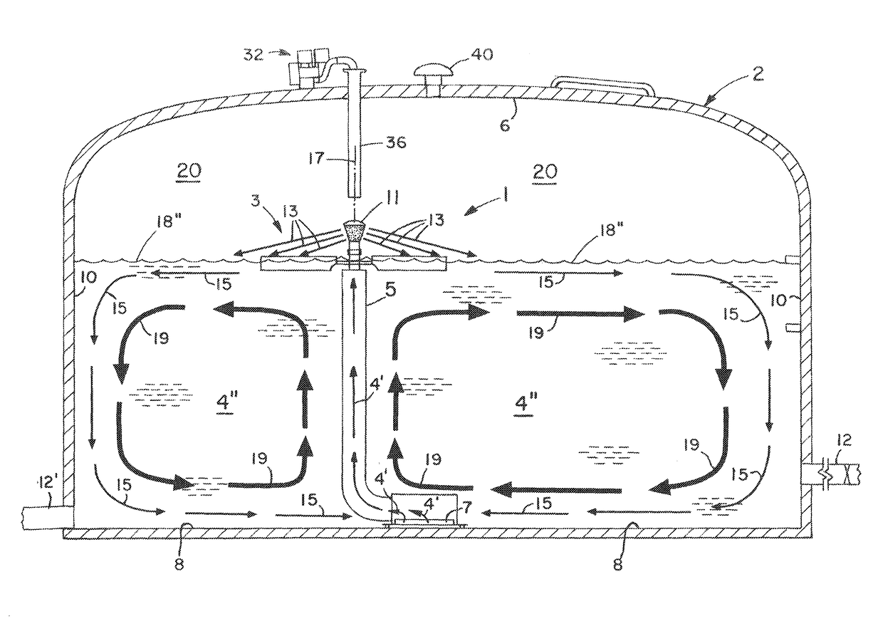 Method and apparatus for treating potable water in municipal and similar water tanks