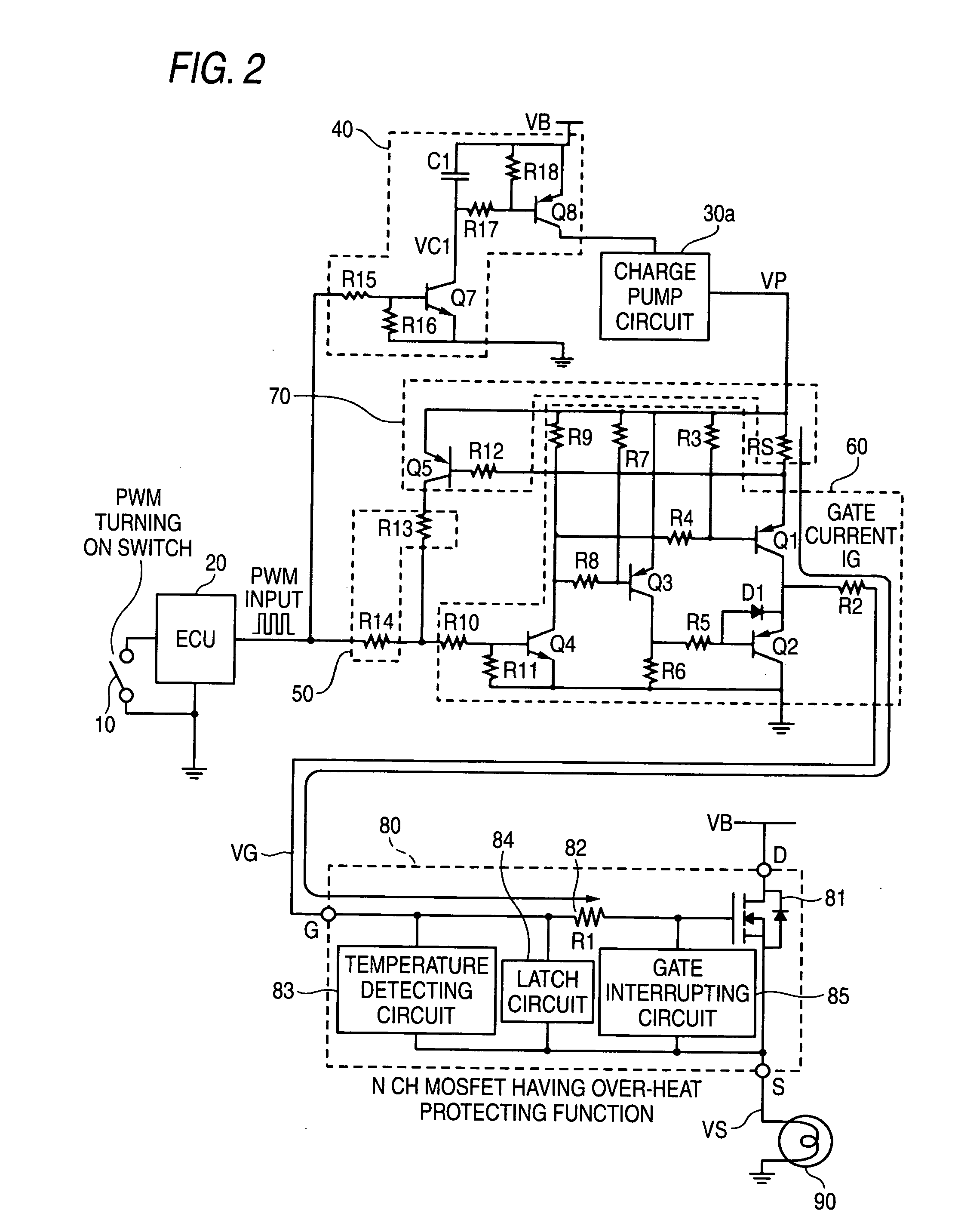 Control circuit of semiconductor device having over-heat protecting function