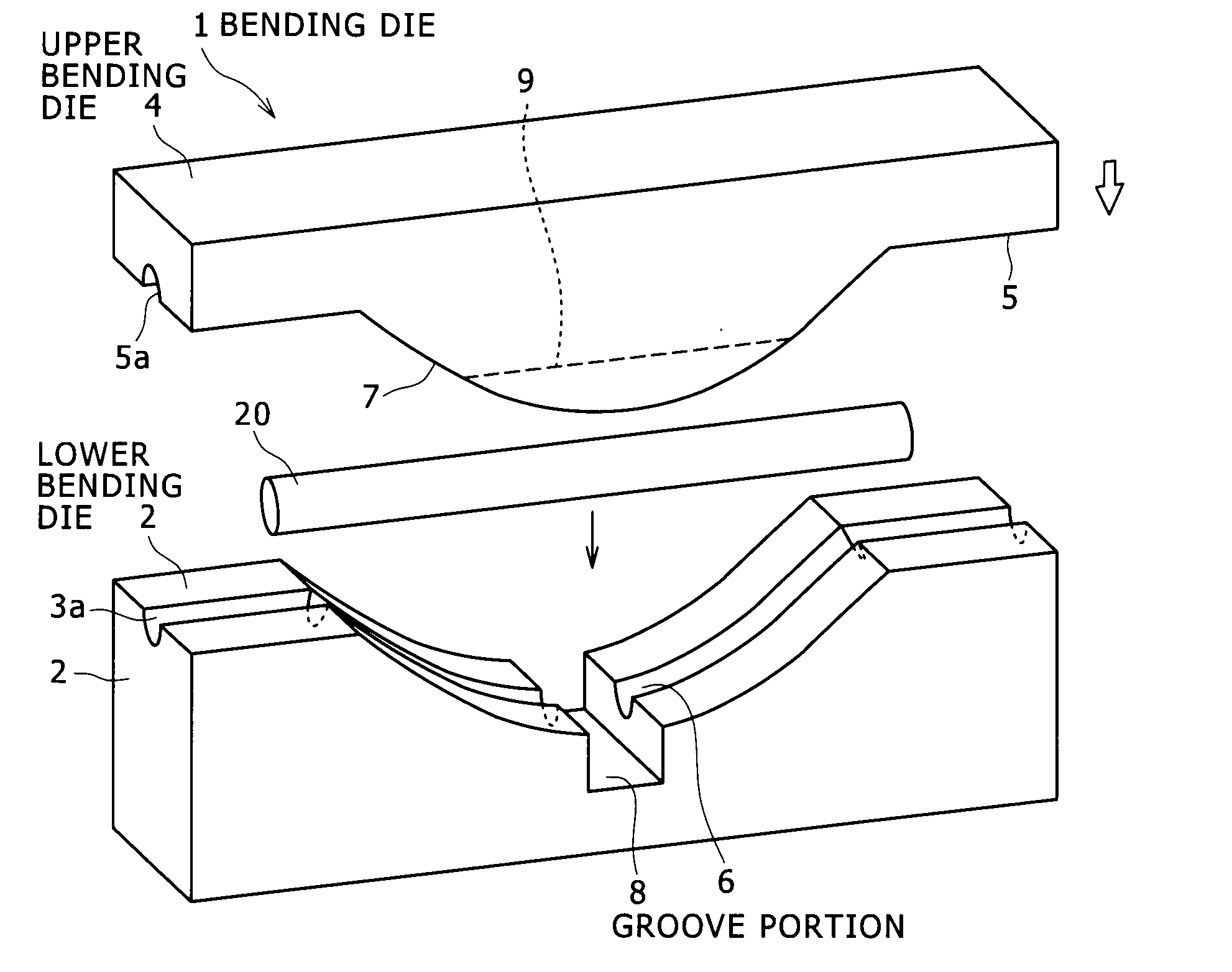 Bending die, and apparatus and method for manufacturing automotive suspension arm using the same