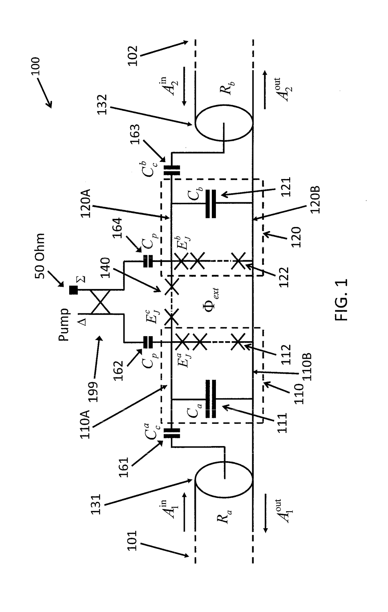 Josephson-coupled resonator amplifier (JRA)