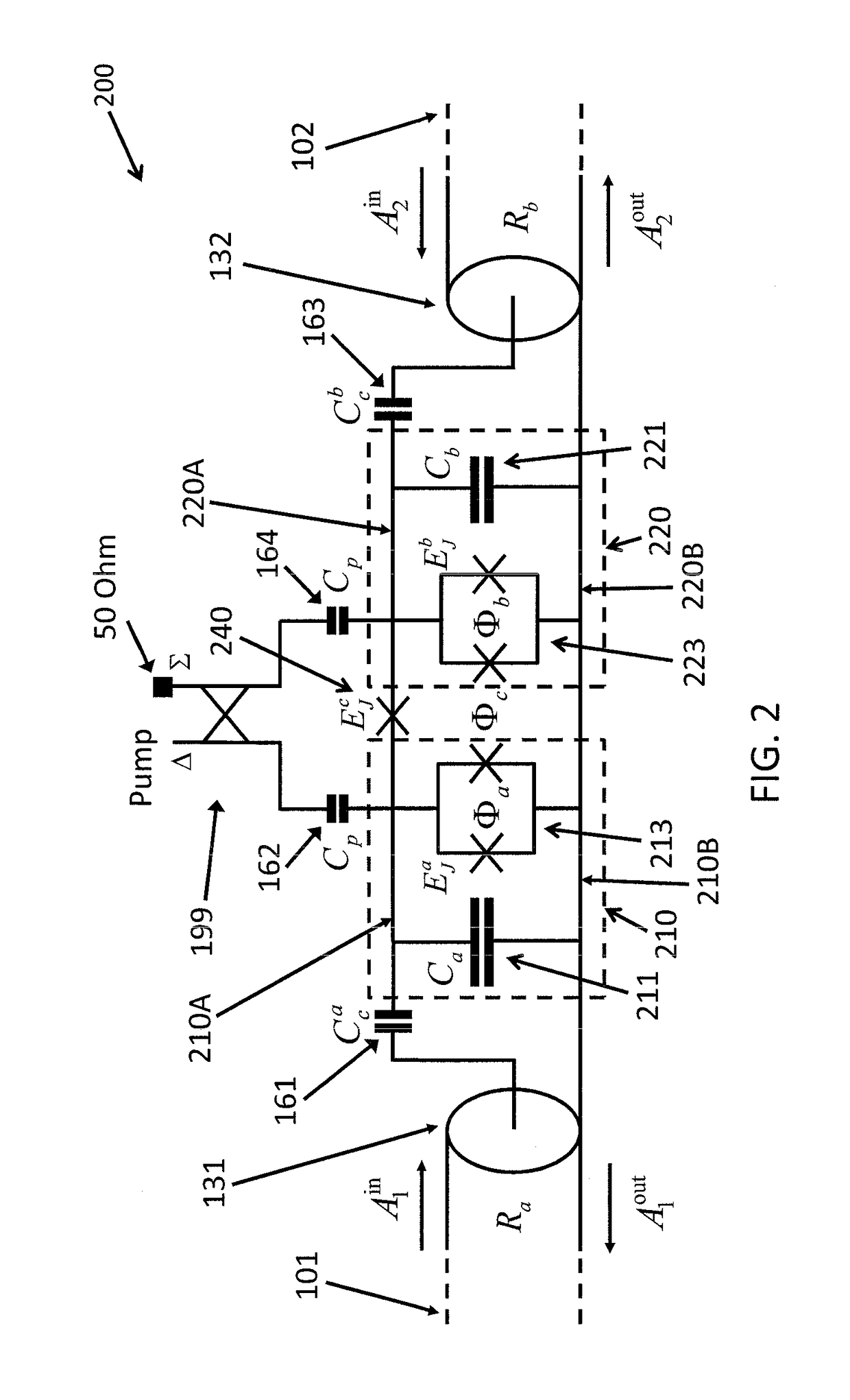 Josephson-coupled resonator amplifier (JRA)