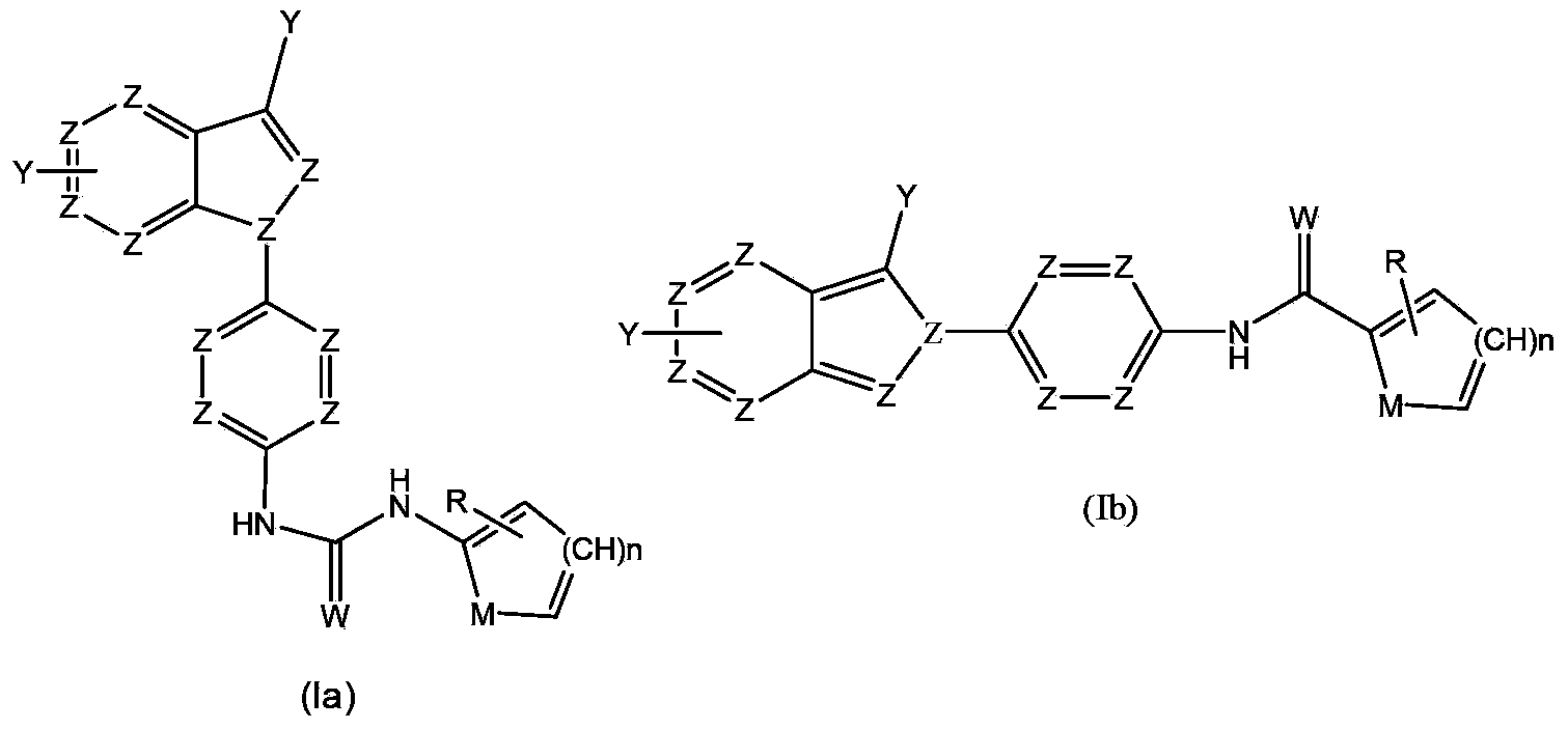 Anti-tumor medicine in double-aryl urea structure based on indazole, indole, azaindazole or azaindole