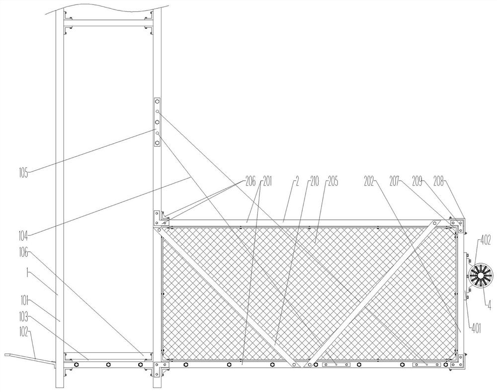 Unloading platform with unloading trolley and used for attached lifting scaffold