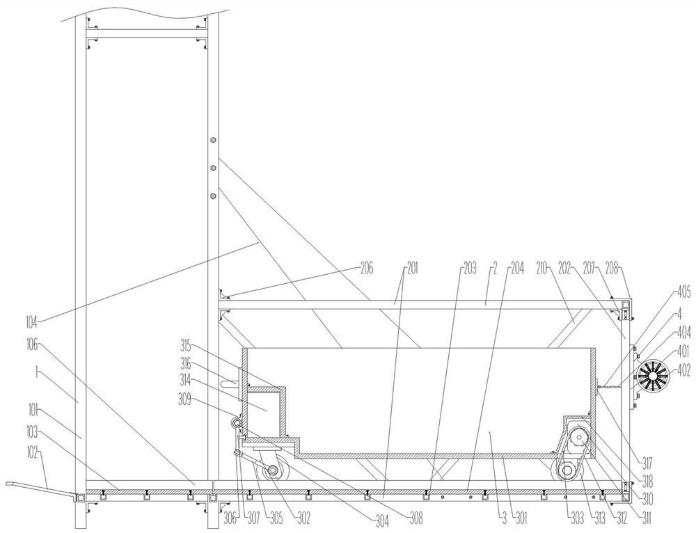 Unloading platform with unloading trolley and used for attached lifting scaffold