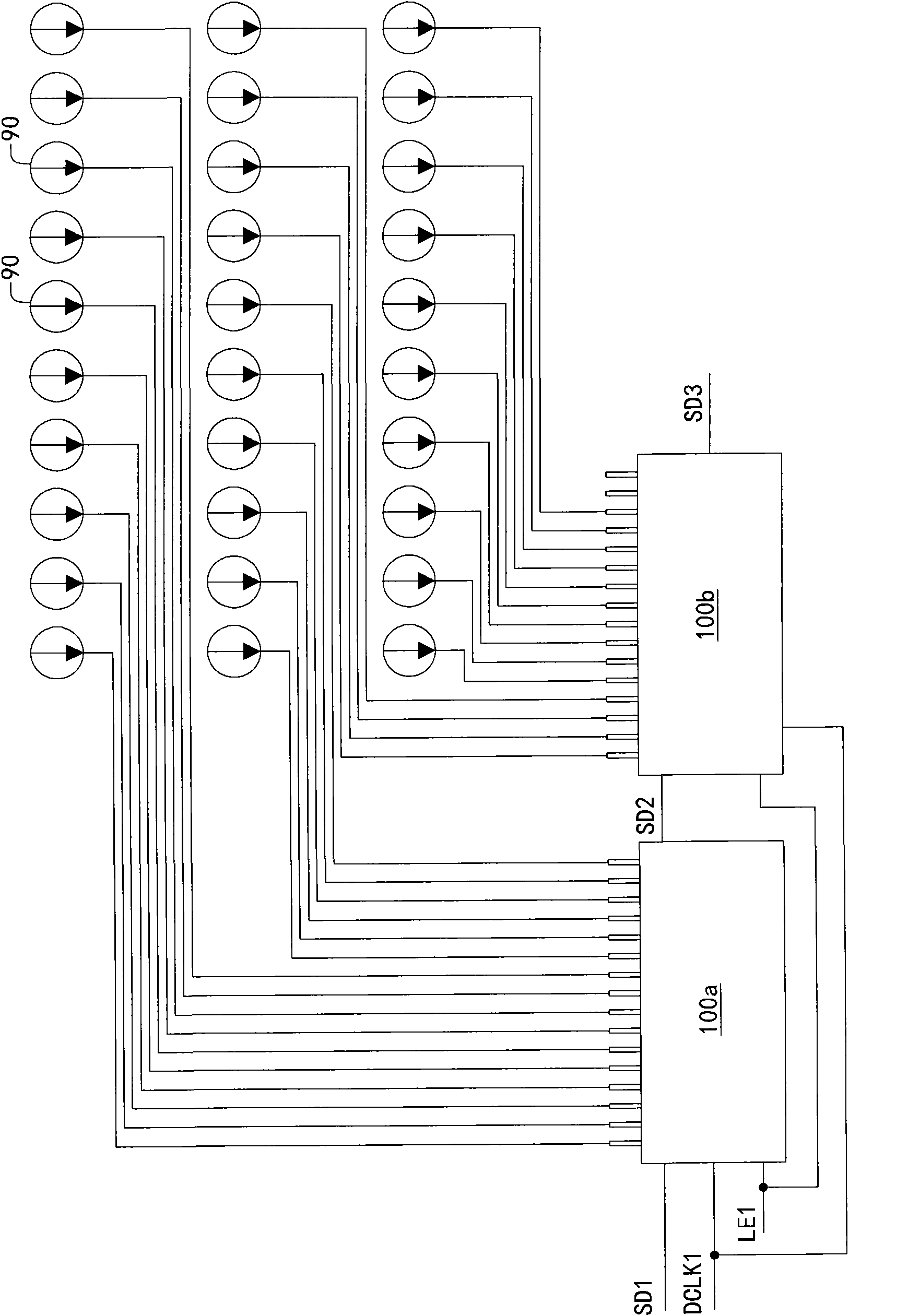 Segmented controlled drive device of light-emitting diodes (LEDs)