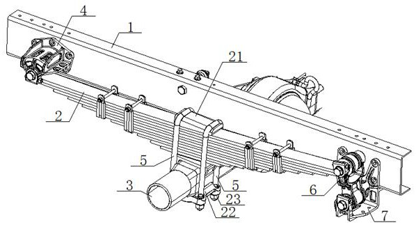 An automobile leaf spring suspension system with integrated brake air cylinder