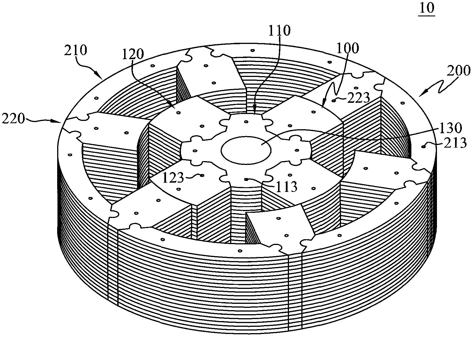 Segmented magneto-conductive structure applied in rotating machines