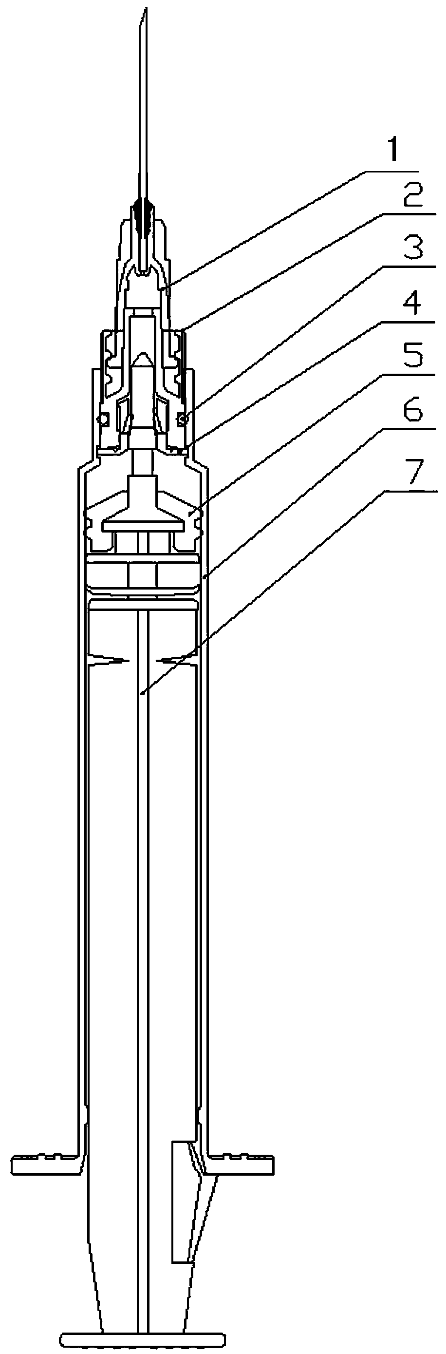 Needle seat pull-back type safe self-locking self-destruction syringe