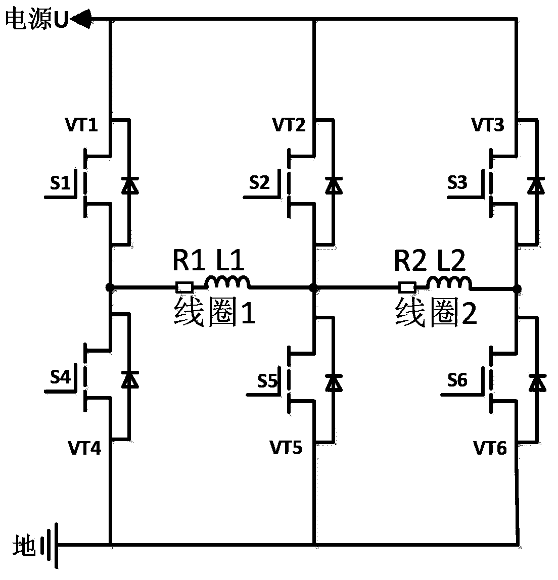 Three-dimensional spatial vector based switch power amplifier of magnetic bearing system