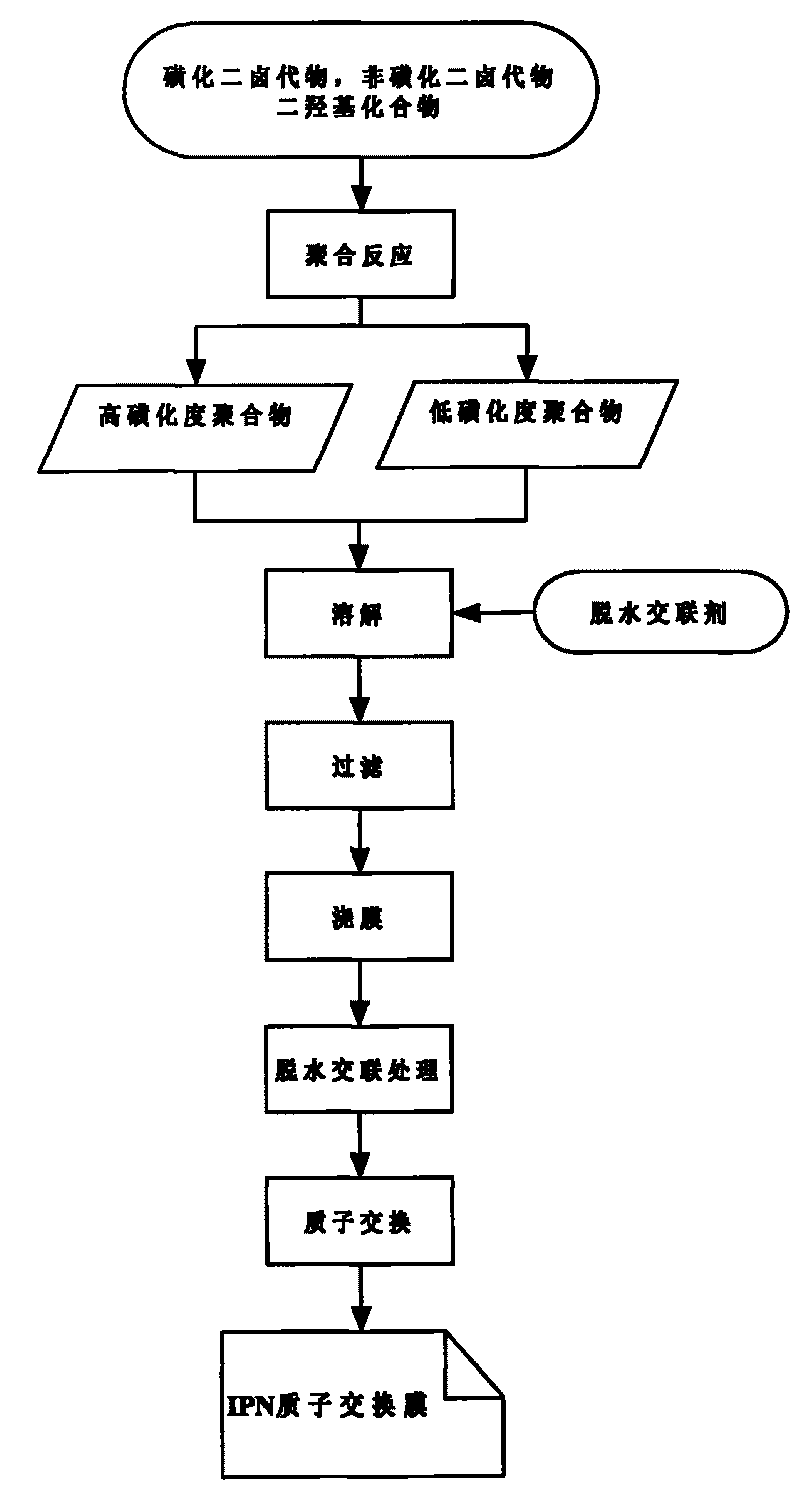 Process for preparing composite sulfonated membranes with IPN structures