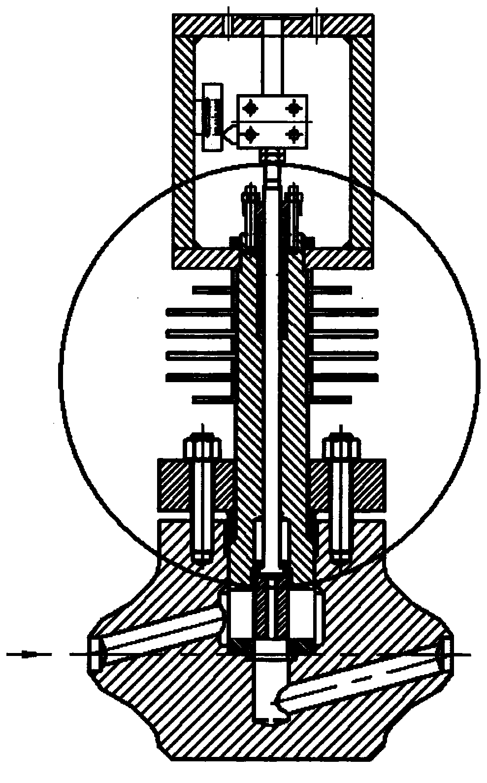 A split-type self-tightening sealing regulating valve bonnet with cooling fins