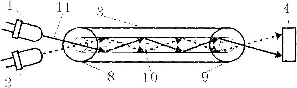 Double-wavelength absorbance detection device for analyzing trace liquid