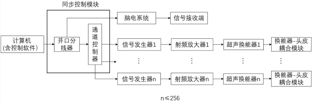 System for synchronizing transcranial ultrasonic stimulation and electroencephalography recording of human body