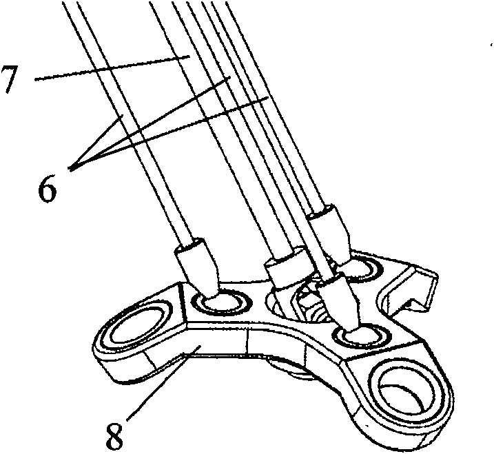 Space three-translational parallel connection mechanism with far-rack single-lever