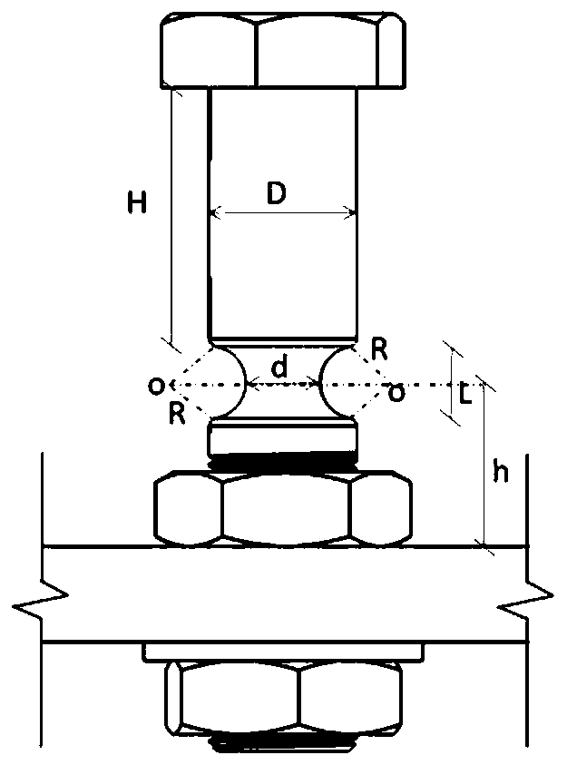 Bolt shearing force connecting piece with weakened section