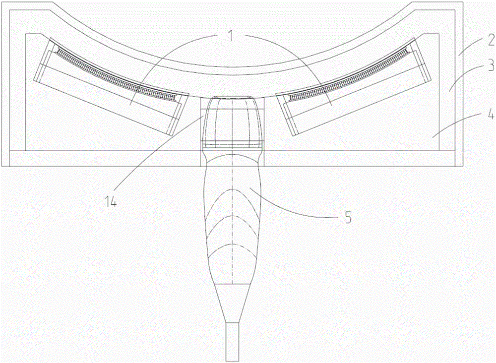 Single-curved-surface strip power ultrasonic device with stereoscopic imaging probe