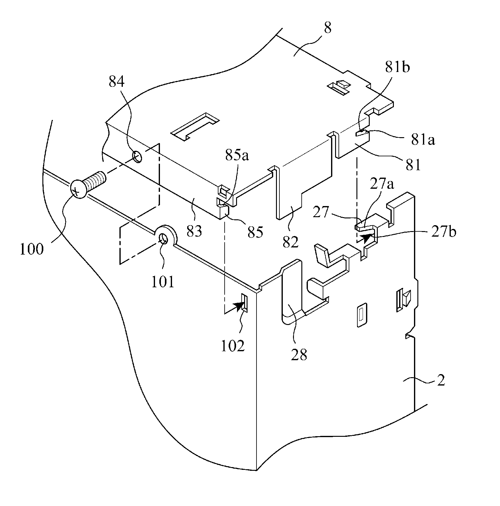 Structure for fastening metallic plate parts together