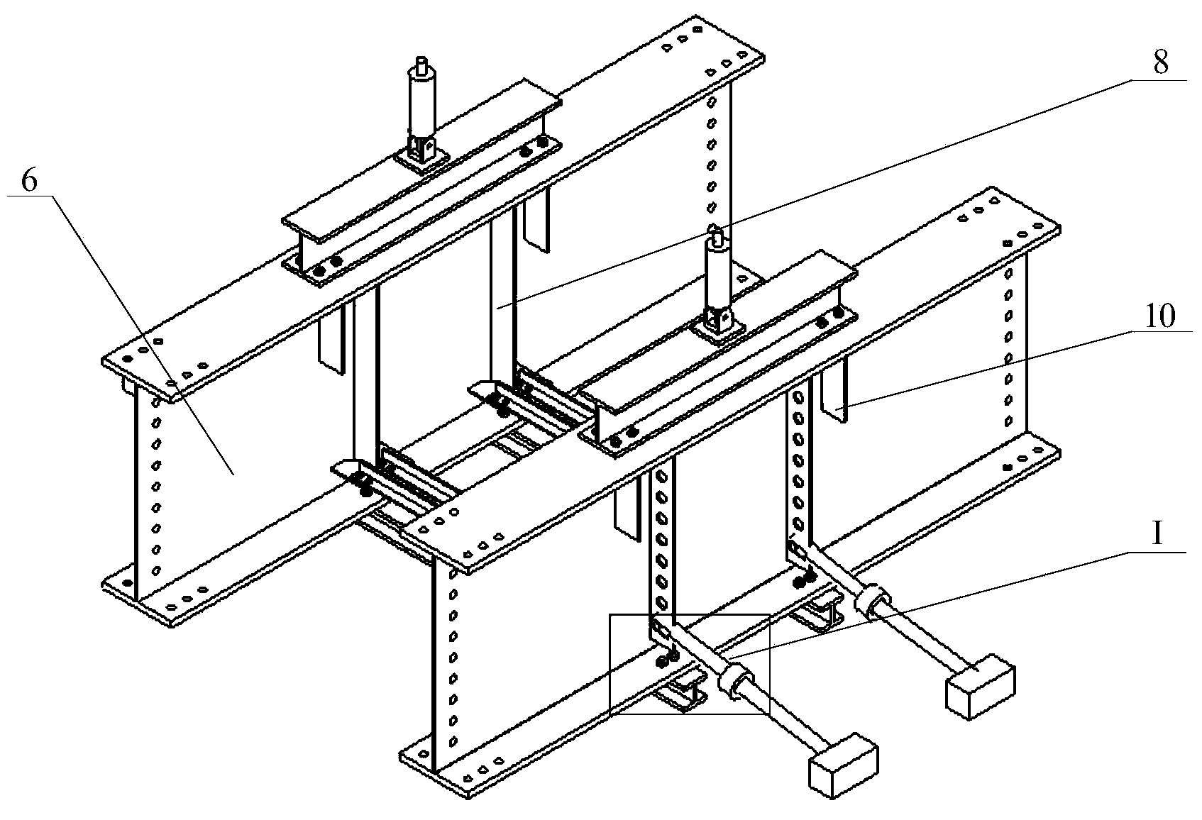 Steel plate beam bridge face outer deformation full size fatigue test loading device