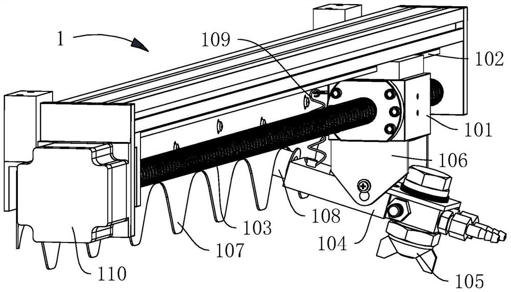 Deacidification spraying device and spraying deacidification machine